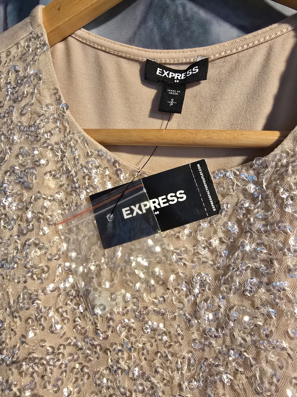 Express Women's Sequin Sleeveless Top - Light Champagne - Picture 3 of 4